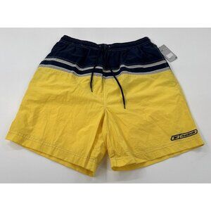 Reebok Mens Swim Trunks Shorts XL Blue Yellow Colorblock Pockets Mesh Lined NEW